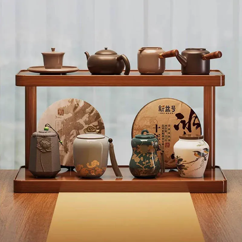 Étagère de rangement polyvalente en bois à 2 niveaux pour cuisine et salon de thé, organisateur de comptoir décoratif multicouche pour bureau 5