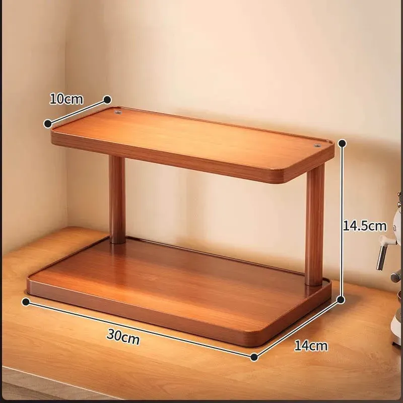 Étagère de rangement polyvalente en bois à 2 niveaux pour cuisine et salon de thé, organisateur de comptoir décoratif multicouche pour bureau 12