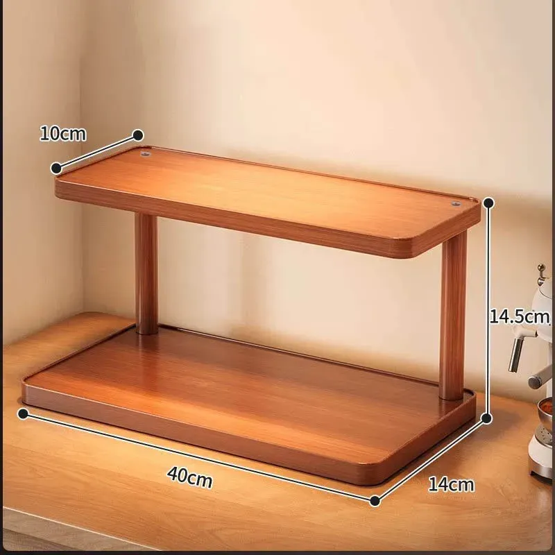 Étagère de rangement polyvalente en bois à 2 niveaux pour cuisine et salon de thé, organisateur de comptoir décoratif multicouche pour bureau 10