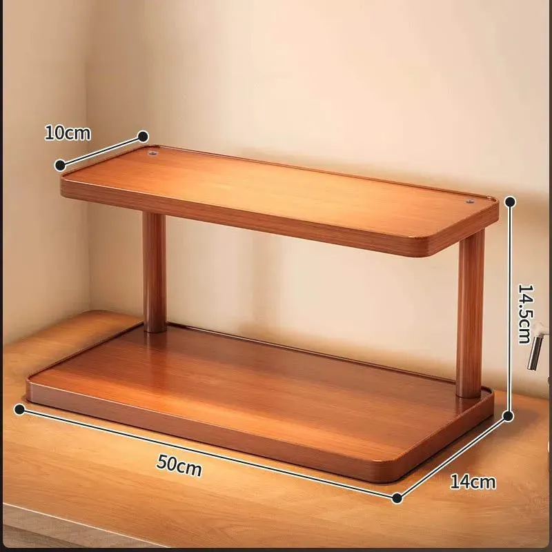 Étagère de rangement polyvalente en bois à 2 niveaux pour cuisine et salon de thé, organisateur de comptoir décoratif multicouche pour bureau 7
