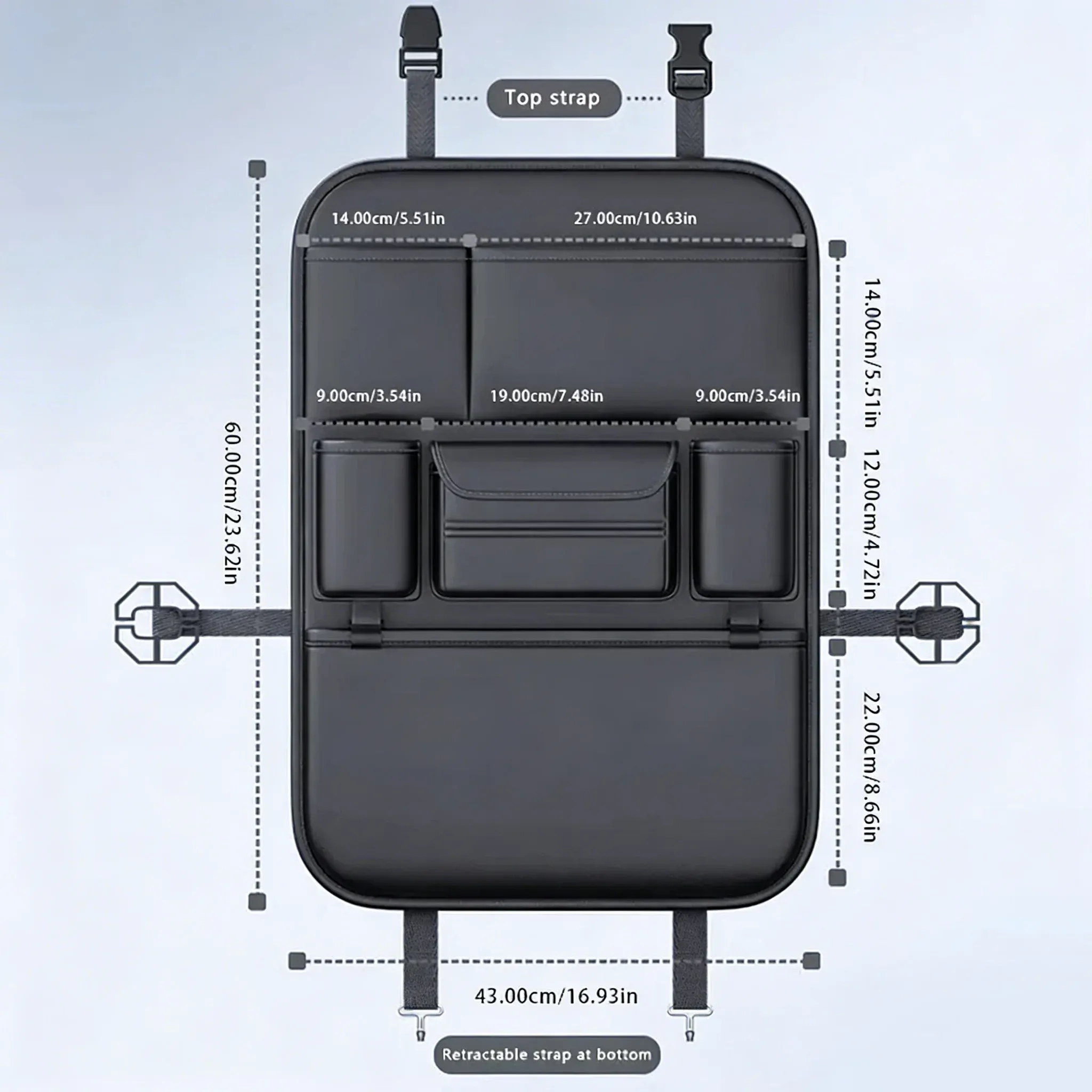 Organisateur de siège arrière à 6 poches, résistant à l'usure, imperméable et anti-coups de pied, avec porte-mouchoirs et porte-gobelets 4