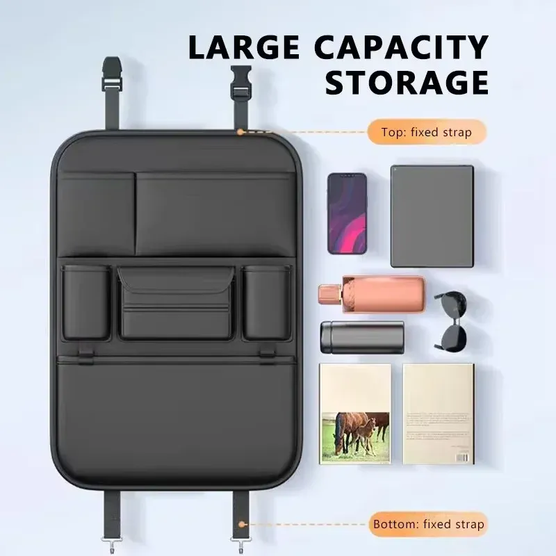 Organisateur de siège arrière à 6 poches, résistant à l'usure, imperméable et anti-coups de pied, avec porte-mouchoirs et porte-gobelets 5