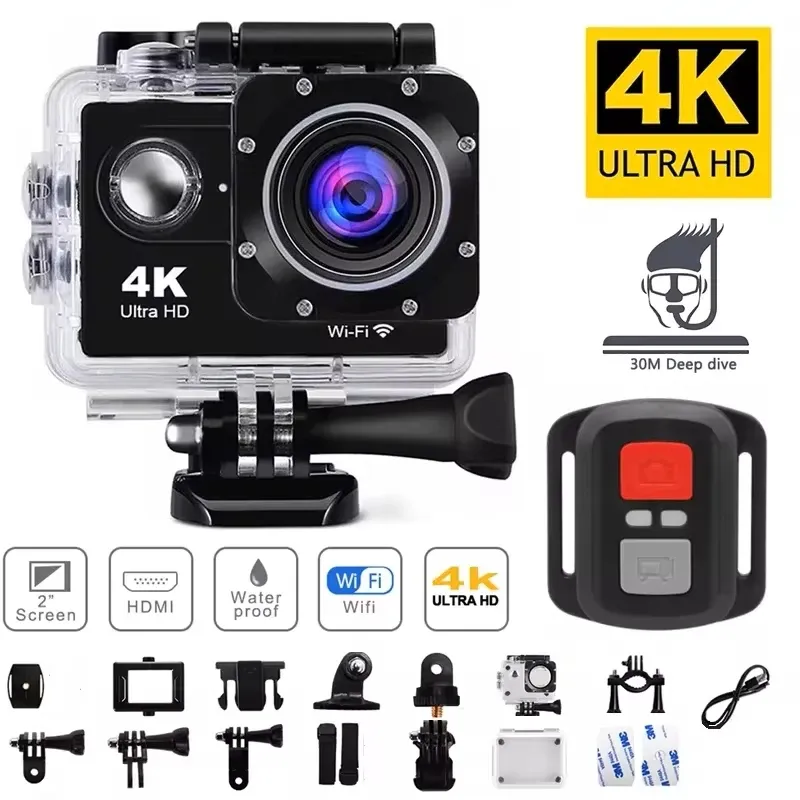 Caméra d'action 4K 1080P/30 FPS WiFi 2.0, boîtier étanche sous-marin 170°, caméra vidéo de sport et mini caméra d'extérieur - Image 1