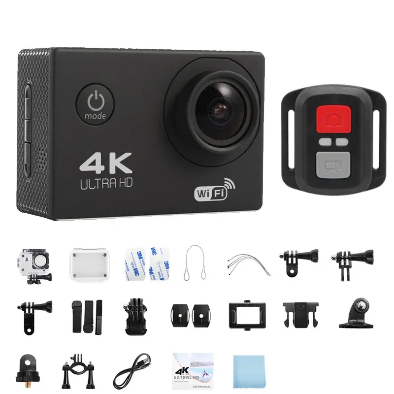 Caméra d'action 4K 1080P/30 FPS WiFi 2.0, boîtier étanche sous-marin 170°, caméra vidéo de sport et mini caméra d'extérieur 10