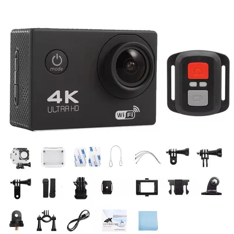 Caméra d'action 4K 1080P/30 FPS WiFi 2.0, boîtier étanche sous-marin 170°, caméra vidéo de sport et mini caméra d'extérieur 8