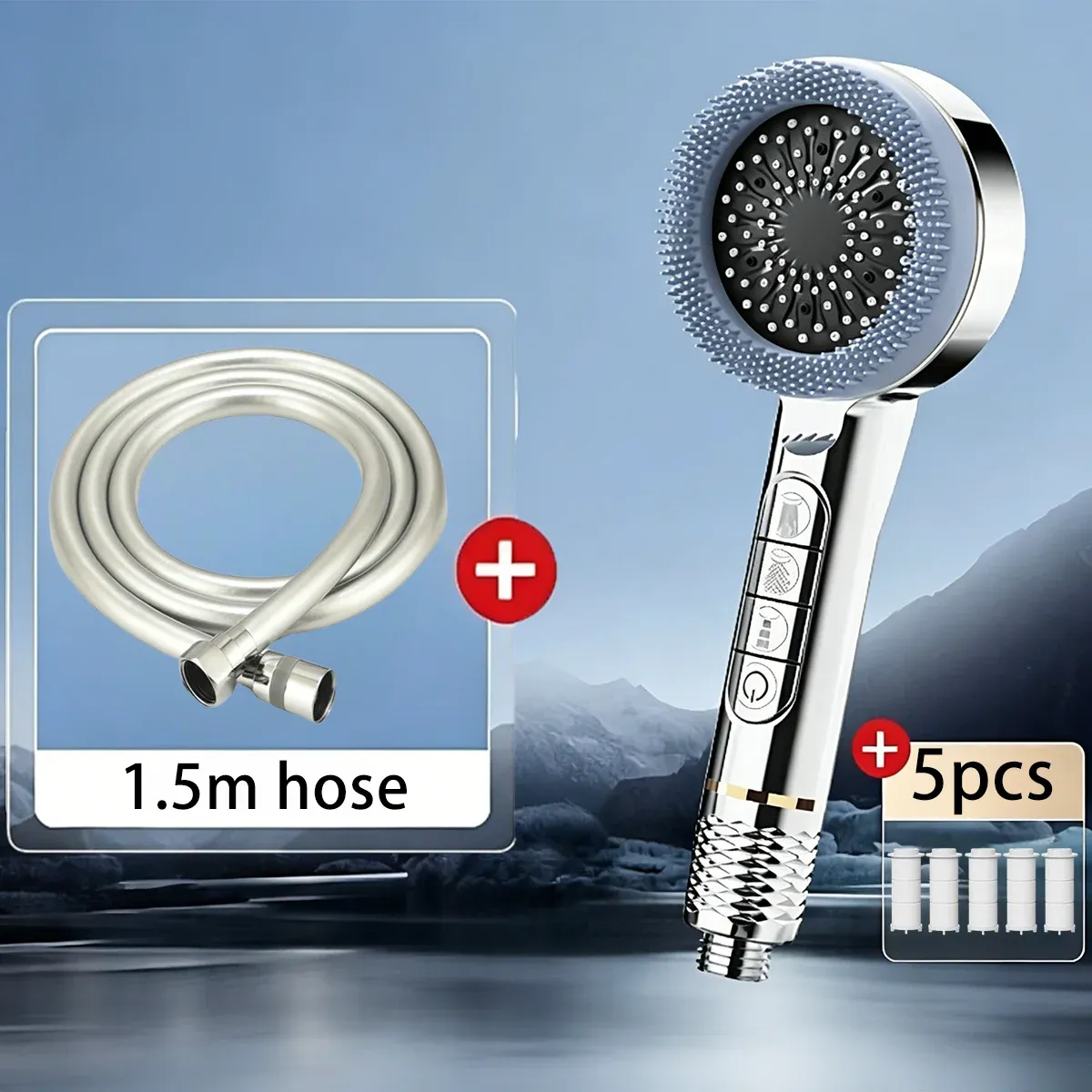 Ensemble de pommeau de douche haute pression avec embouts filtrants, robinet de massage pour douche, pommeau de douche à plusieurs modes et grand débit d'eau.
