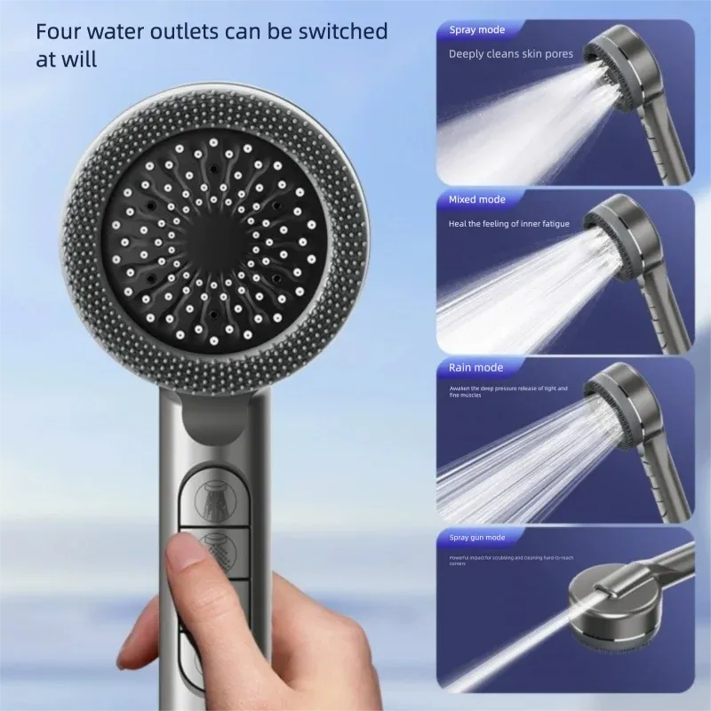 Ensemble de pommeau de douche haute pression avec embouts filtrants, robinet de massage pour douche, pommeau de douche à plusieurs modes et grand débit d'eau. 6