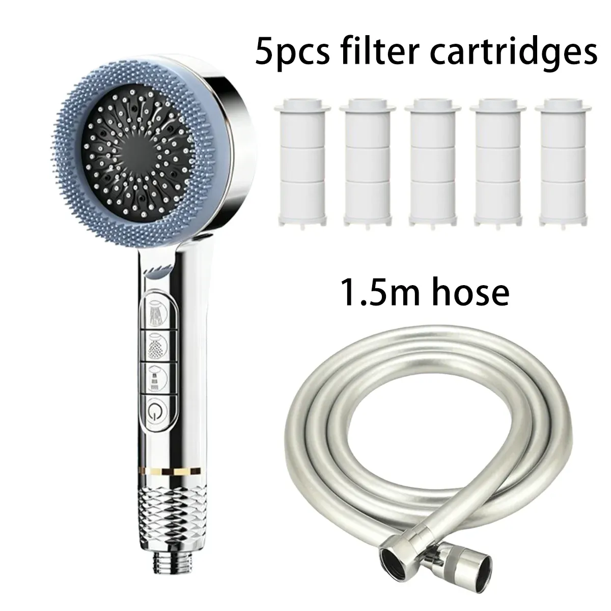 Ensemble de pommeau de douche haute pression avec embouts filtrants, robinet de massage pour douche, pommeau de douche à plusieurs modes et grand débit d'eau. 7