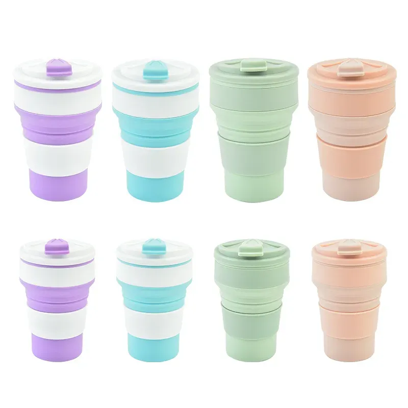 Tasse pliable en silicone 350 ml / 500 ml avec couvercle, idéale pour le café, le voyage et le plein air