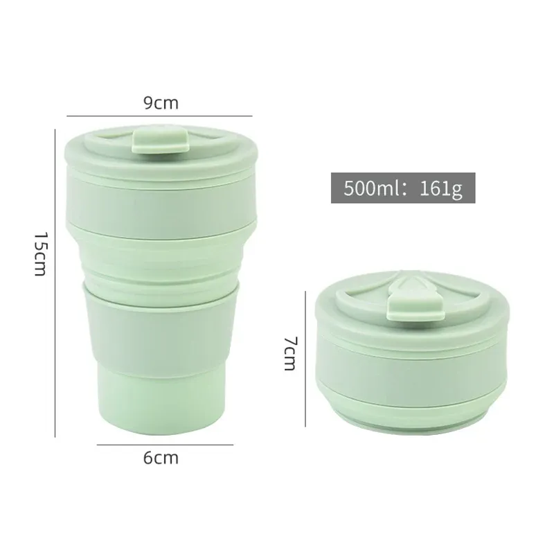 Tasse pliable en silicone 350 ml / 500 ml avec couvercle, idéale pour le café, le voyage et le plein air 3