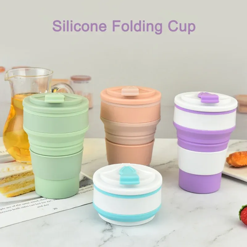 Tasse pliable en silicone 350 ml / 500 ml avec couvercle, idéale pour le café, le voyage et le plein air 6