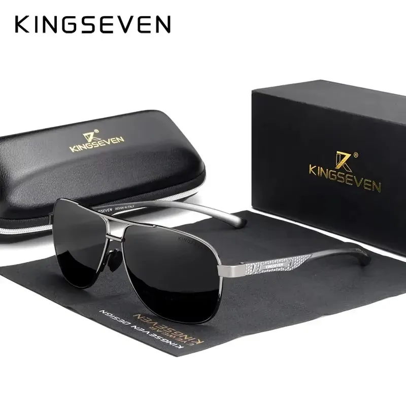 KINGSEVEN Lunettes de soleil polarisées en aluminium pour hommes, protection UV400, verres HD photochromiques à monture pilote