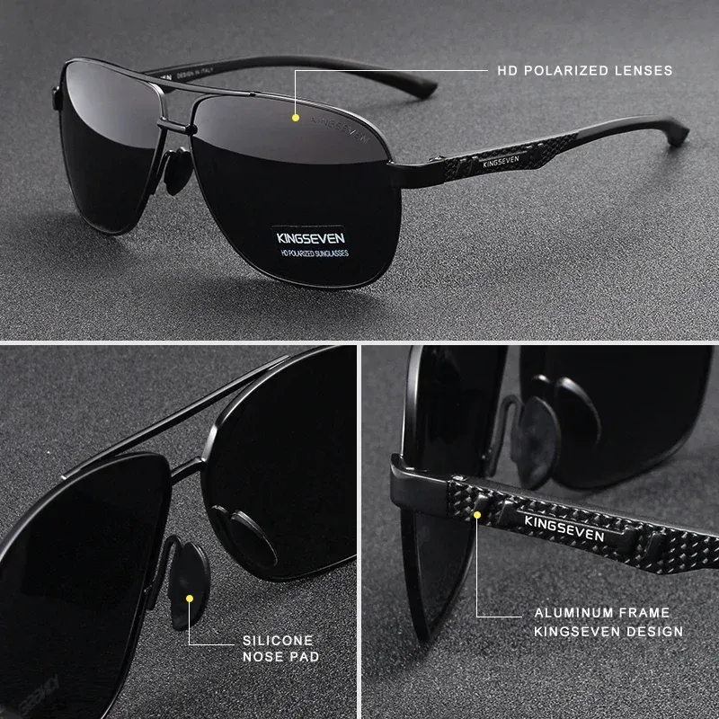 KINGSEVEN Lunettes de soleil polarisées en aluminium pour hommes, protection UV400, verres HD photochromiques à monture pilote 5