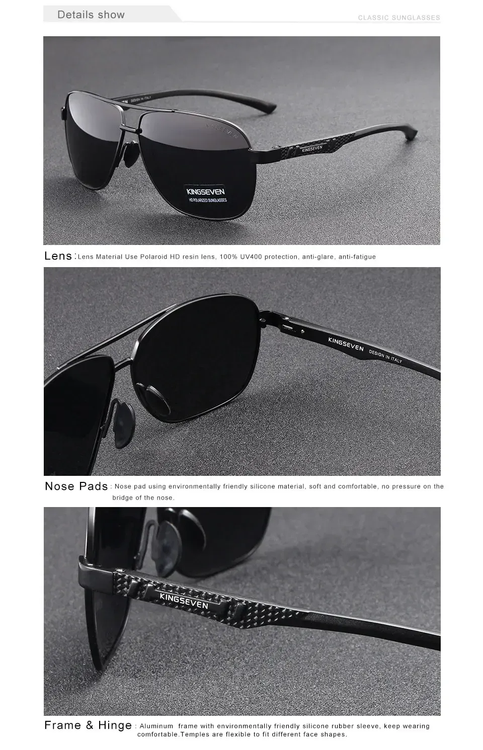 Lunettes KINGSEVEN, détail du design