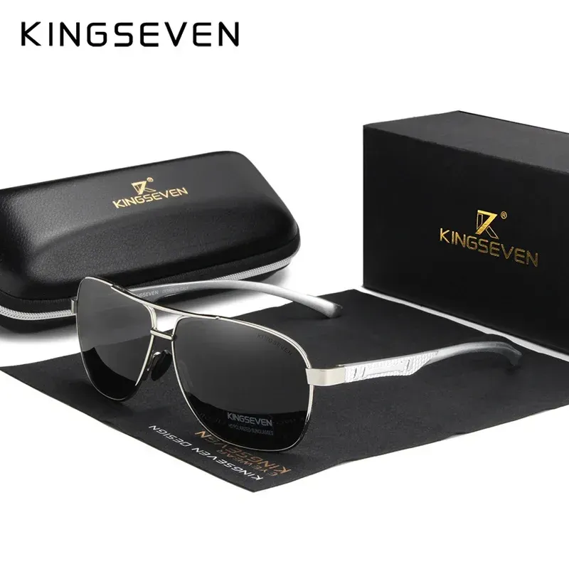 KINGSEVEN Lunettes de soleil polarisées en aluminium pour hommes, protection UV400, verres HD photochromiques à monture pilote 9