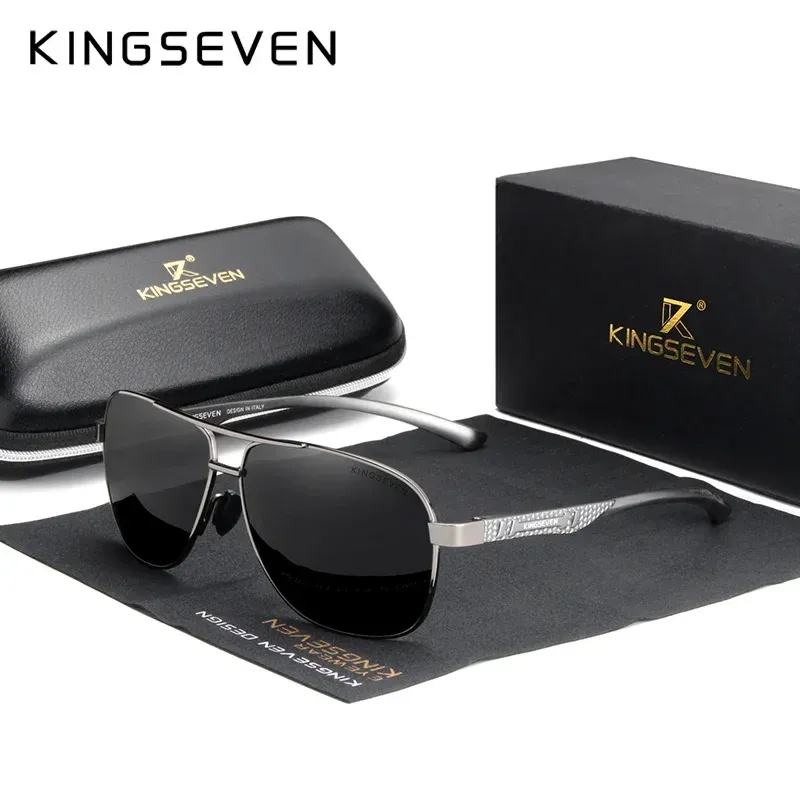 KINGSEVEN Lunettes de soleil polarisées en aluminium pour hommes, protection UV400, verres HD photochromiques à monture pilote 10
