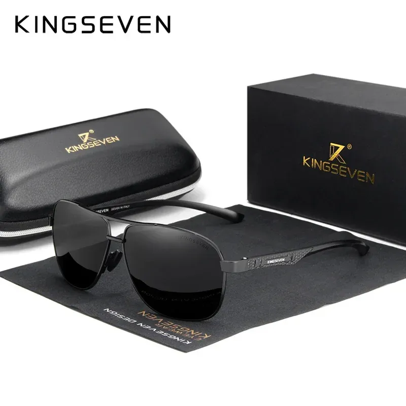 KINGSEVEN Lunettes de soleil polarisées en aluminium pour hommes, protection UV400, verres HD photochromiques à monture pilote 11