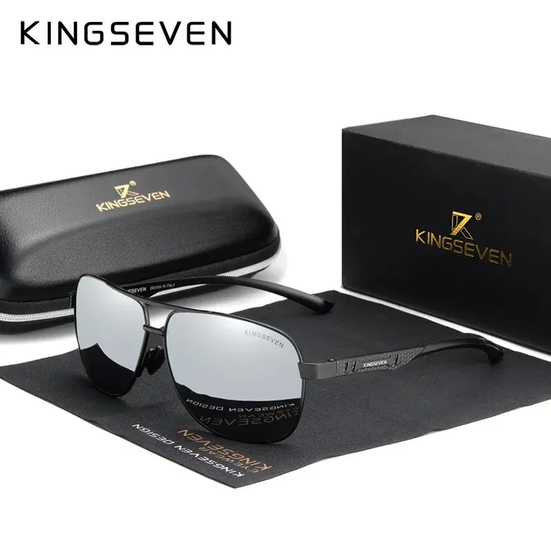 KINGSEVEN Lunettes de soleil polarisées en aluminium pour hommes, protection UV400, verres HD photochromiques à monture pilote 12