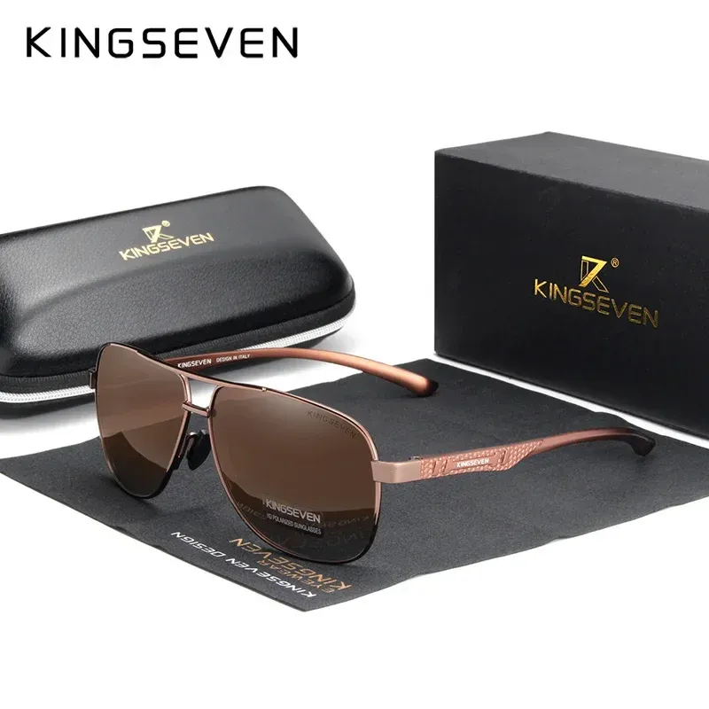 KINGSEVEN Lunettes de soleil polarisées en aluminium pour hommes, protection UV400, verres HD photochromiques à monture pilote 14
