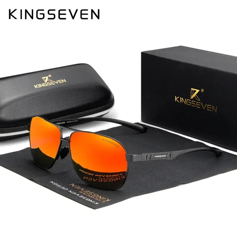 KINGSEVEN Lunettes de soleil polarisées en aluminium pour hommes, protection UV400, verres HD photochromiques à monture pilote 15