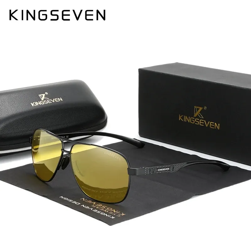 KINGSEVEN Lunettes de soleil polarisées en aluminium pour hommes, protection UV400, verres HD photochromiques à monture pilote 7