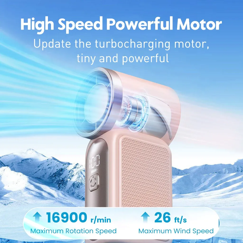 Mini ventilateur portatif 3600 mAh, ventilateur de poche haute vitesse pour voyages en plein air 3