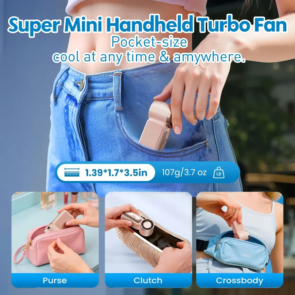 Mini ventilateur portatif 3600 mAh, ventilateur de poche haute vitesse pour voyages en plein air 4