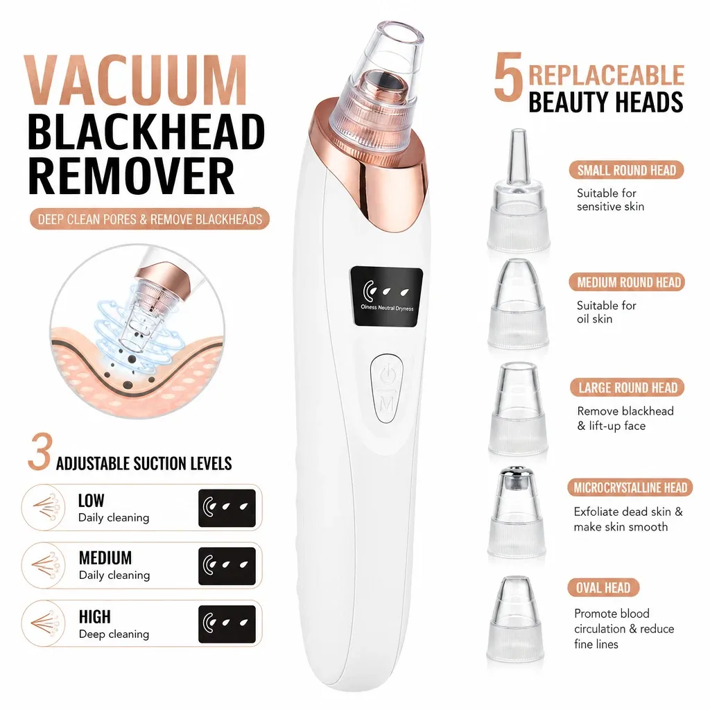 Aspirateur électrique à ultrasons pour points noirs et pores du visage, kit de soins de la peau 5