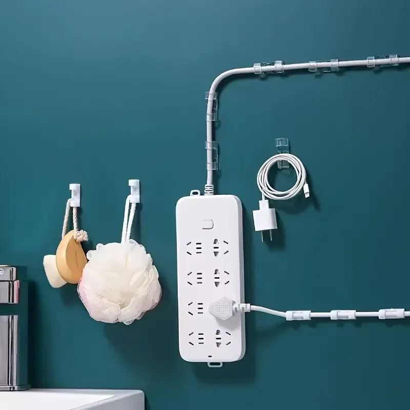 Clips de câbles transparents en plastique – Organiseurs de câbles adhésifs pour murs et bureaux 6