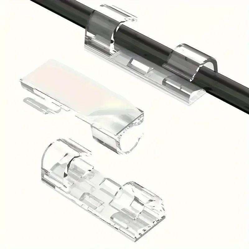 Détail des clips de câbles transparents