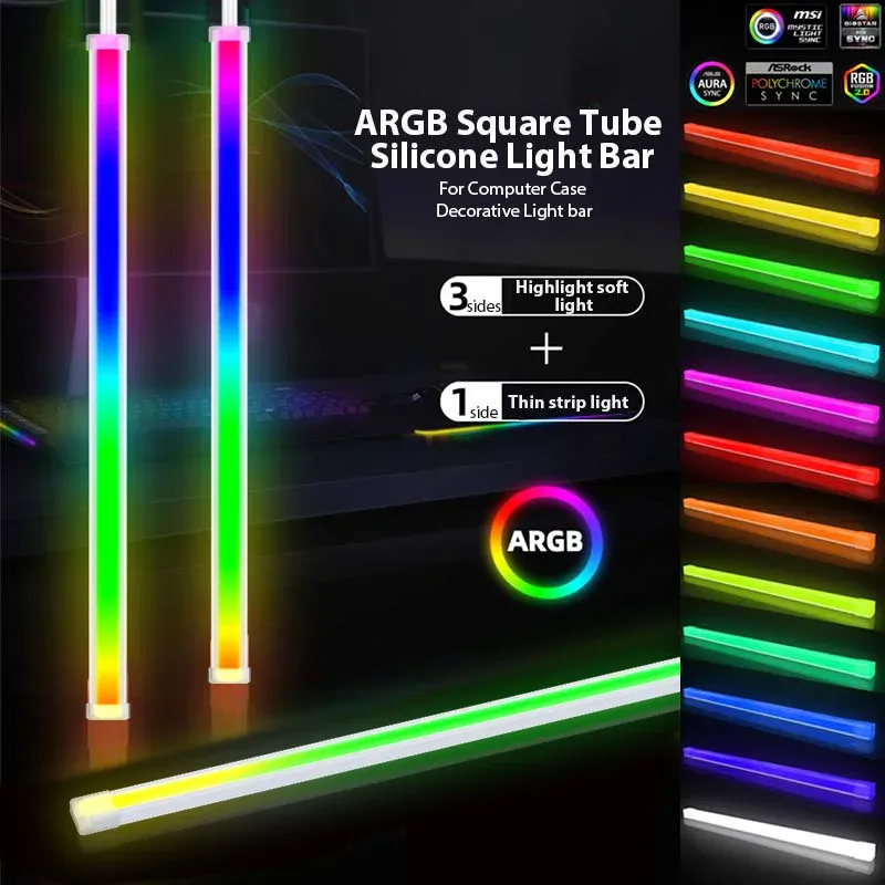 COOLCIRC Bande LED ARGB 40 cm 5 V/3 broches pour carte mère PC, barre lumineuse d'ambiance colorée à faire soi-même