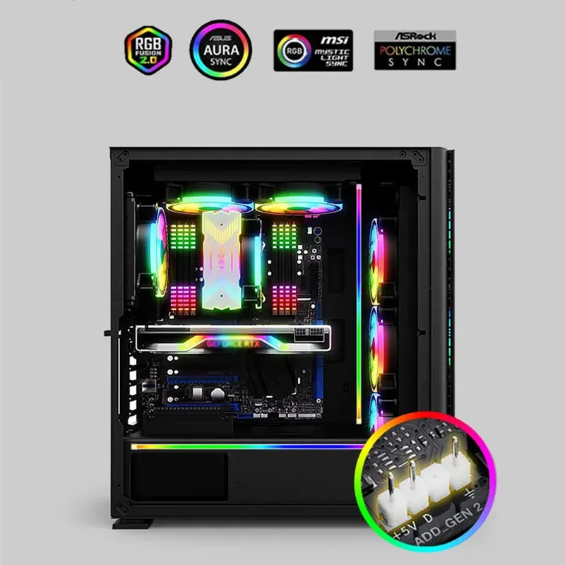 COOLCIRC Bande LED ARGB 40 cm 5 V/3 broches pour carte mère PC, barre lumineuse d'ambiance colorée à faire soi-même 2