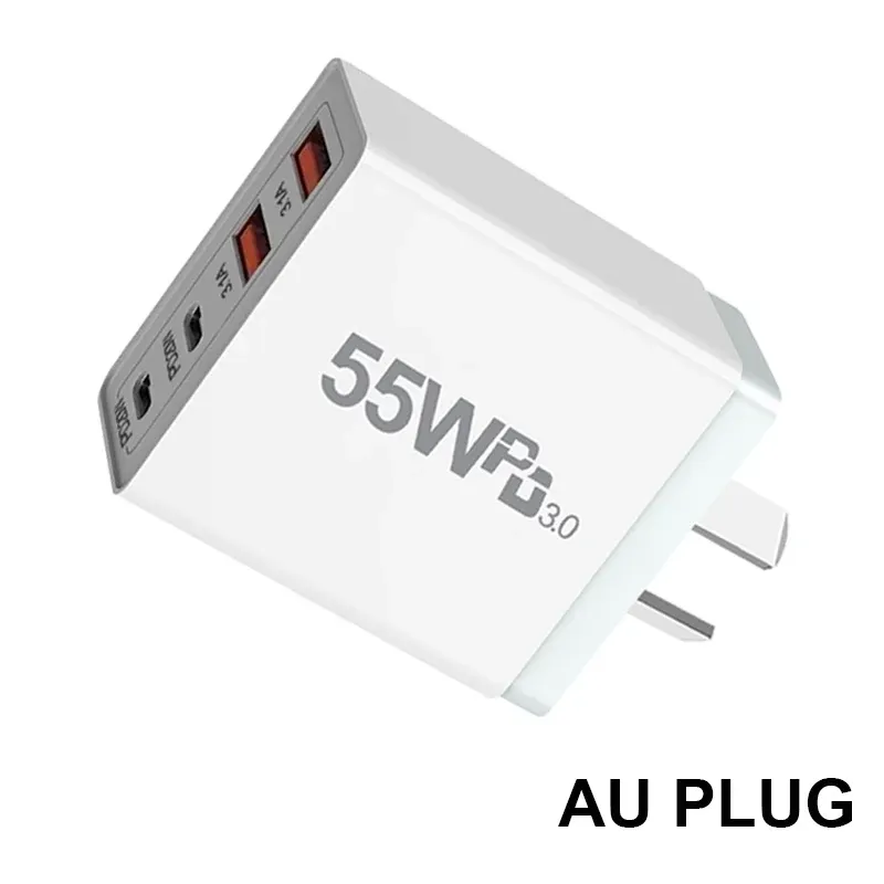 Chargeur USB-C rapide 55W 65W, prise australienne, compatible Xiaomi Redmi, iPhone et Samsung, adaptateur de charge rapide à PD 3