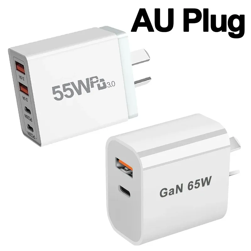 Chargeur USB-C rapide 55W 65W, prise australienne, compatible Xiaomi Redmi, iPhone et Samsung, adaptateur de charge rapide à PD 1