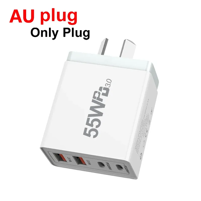 Chargeur USB-C rapide 55W 65W, prise australienne, compatible Xiaomi Redmi, iPhone et Samsung, adaptateur de charge rapide à PD 7