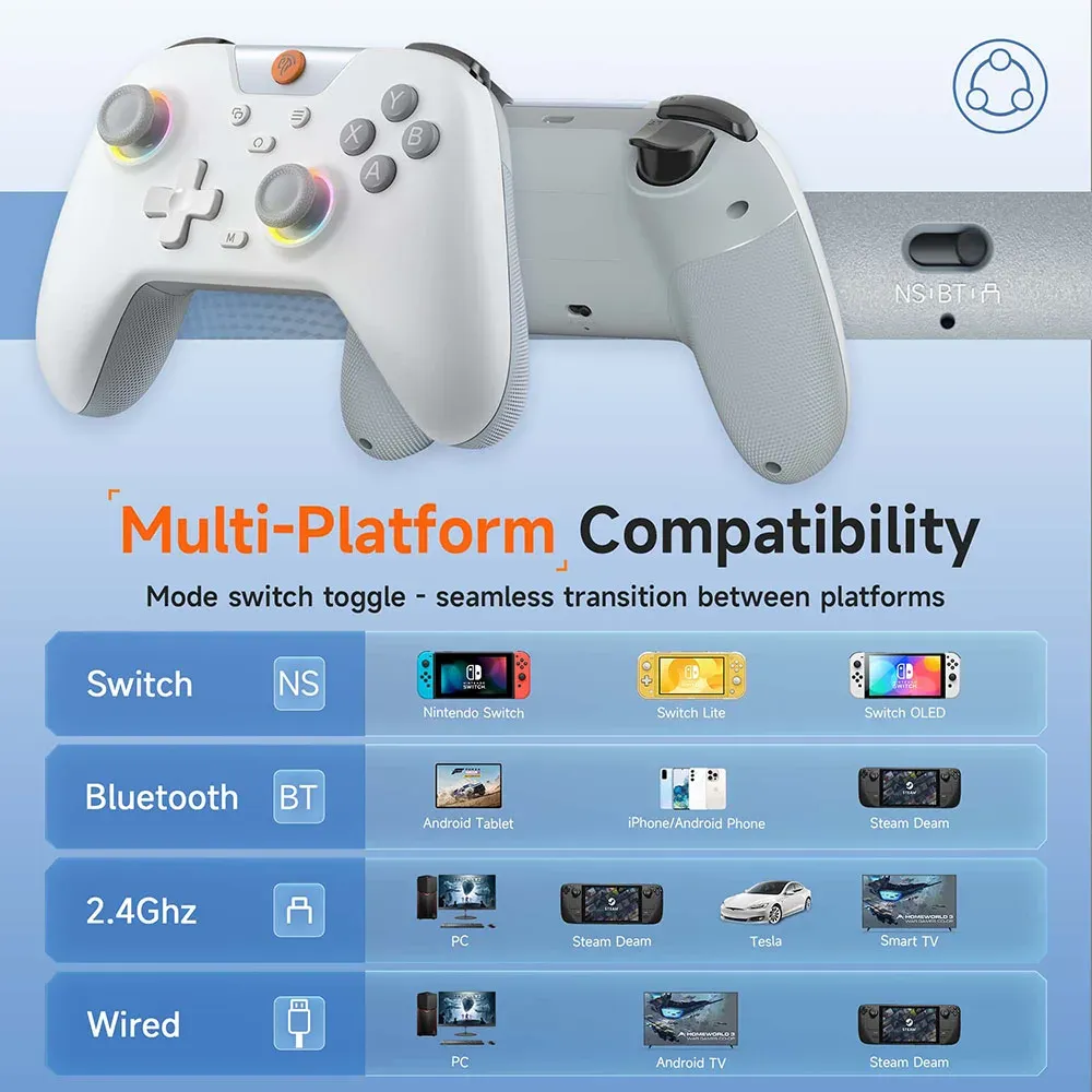 Manette de jeu sans fil EasySMX X05 – Contrôleur Bluetooth pour PC, smartphone, Switch et Steam, lumière RGB, effet Hall 3