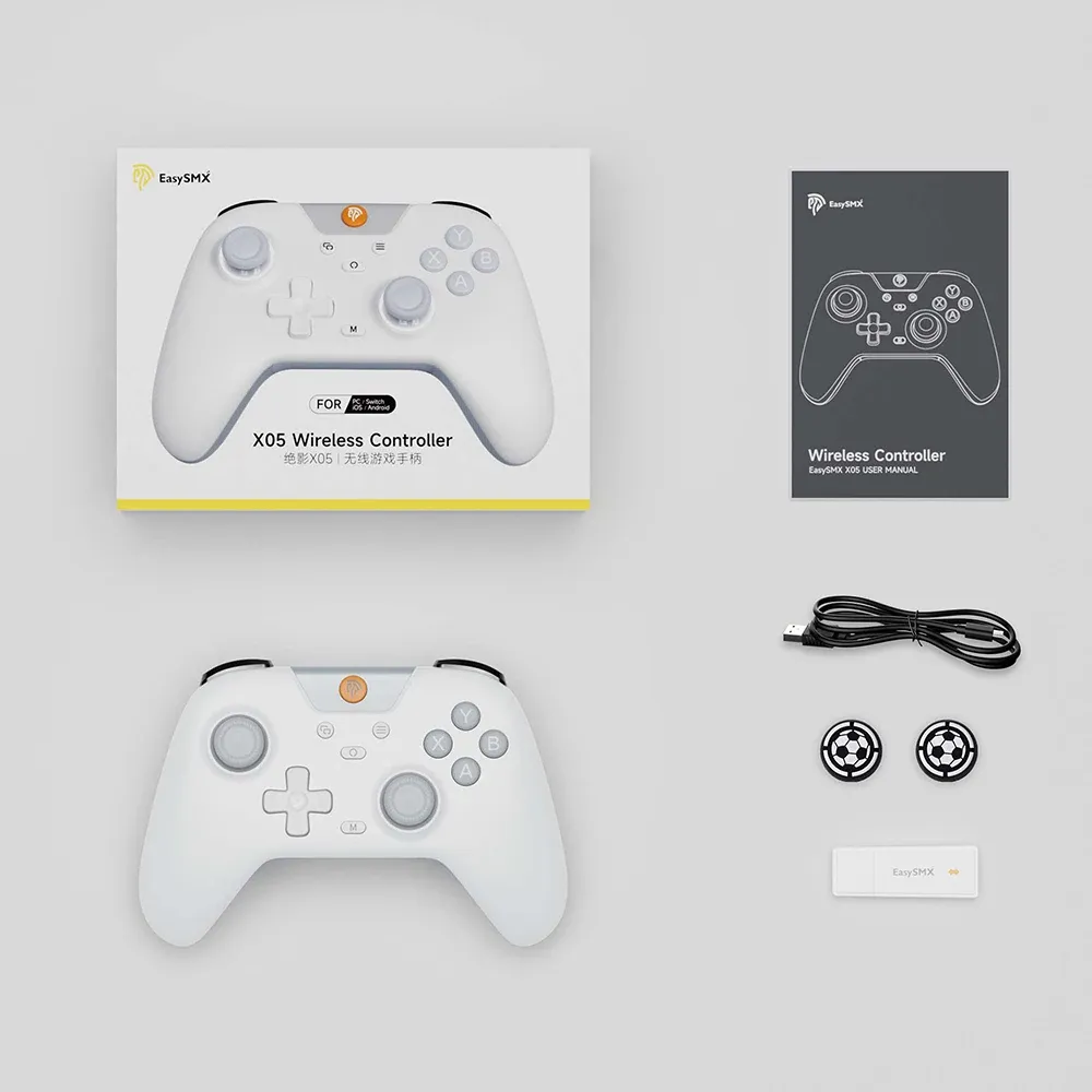 Manette de jeu sans fil EasySMX X05 – Contrôleur Bluetooth pour PC, smartphone, Switch et Steam, lumière RGB, effet Hall 6