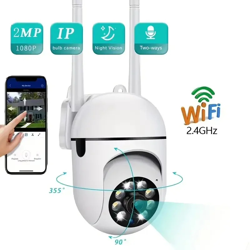 Caméra de sécurité WiFi 8MP 2,4 GHz, vision nocturne infrarouge PTZ, détection de mouvement, surveillance intérieure, 2 antennes 3