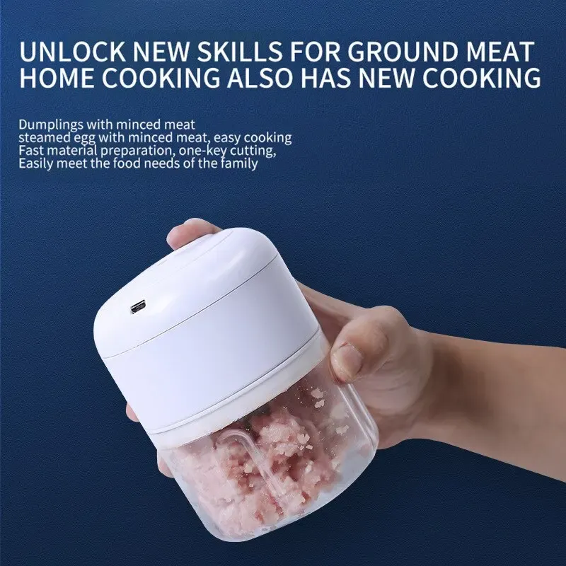 Hachoir électrique portable à ail multifonction, mini robot USB rechargeable pour ail, légumes et viande 3