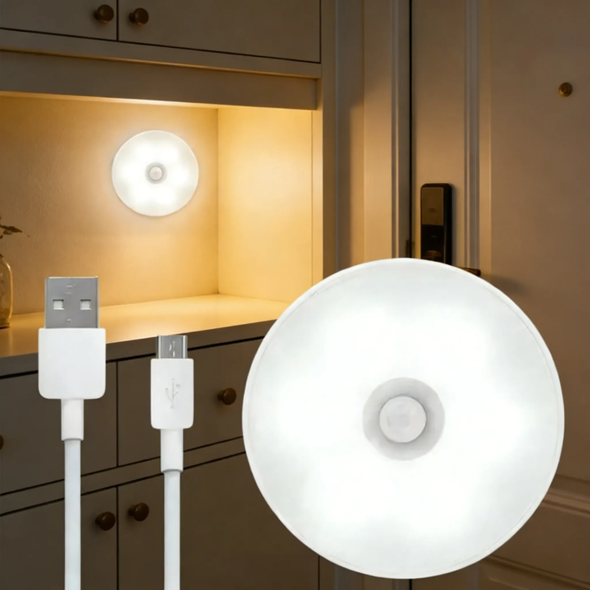Veilleuse LED à détecteur de mouvement rechargeable par USB, idéale pour la cuisine, la chambre et l'escalier