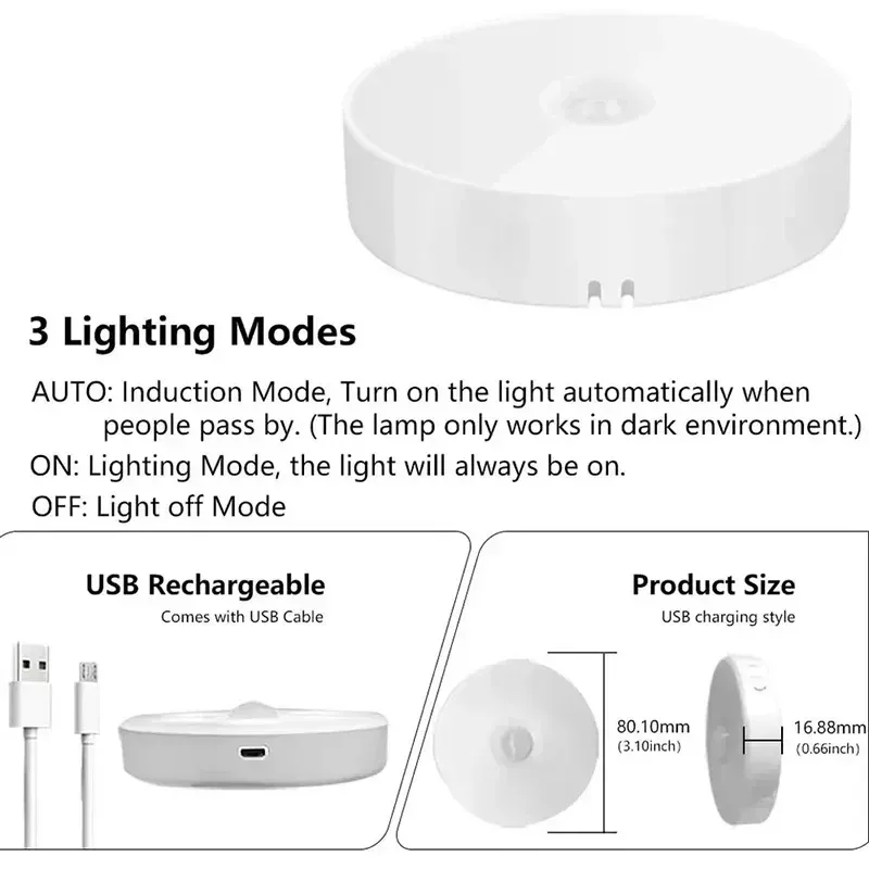 Veilleuse LED à détecteur de mouvement rechargeable par USB, idéale pour la cuisine, la chambre et l'escalier 5