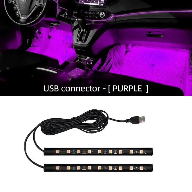 Bande LED d'ambiance pour habitacle de voiture, kit de rétroéclairage USB 5 V, lampe néon décorative 14