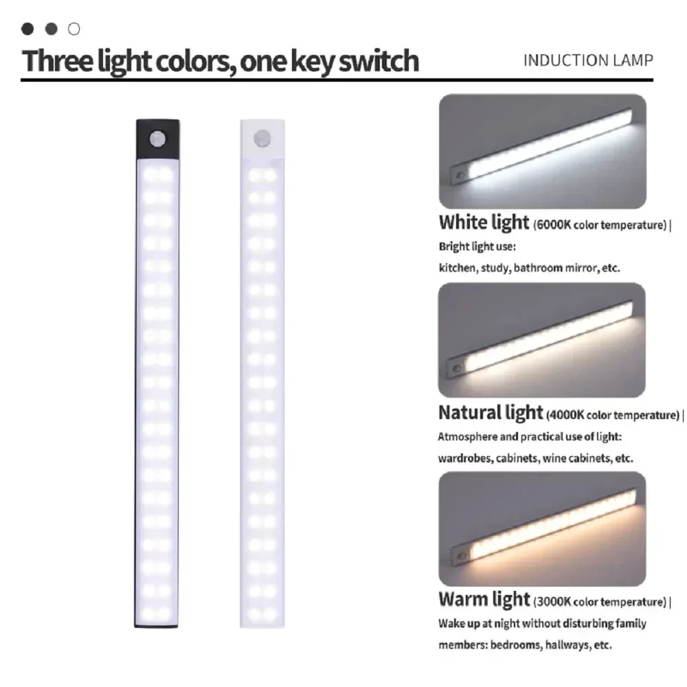 Barre lumineuse LED à détection de mouvement rechargeable par USB, idéale pour la cuisine et la garde-robe – 30 cm, 40 cm, 50 cm 5