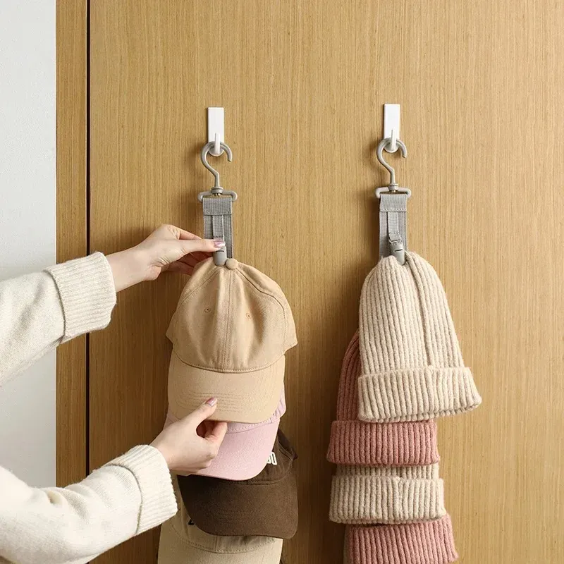 Porte-chapeaux suspendu pour garde-robe, avec corde et pinces de rangement, organisateur d'affichage pour casquettes de baseball, crochet pour porte de placard et chambre à coucher 2