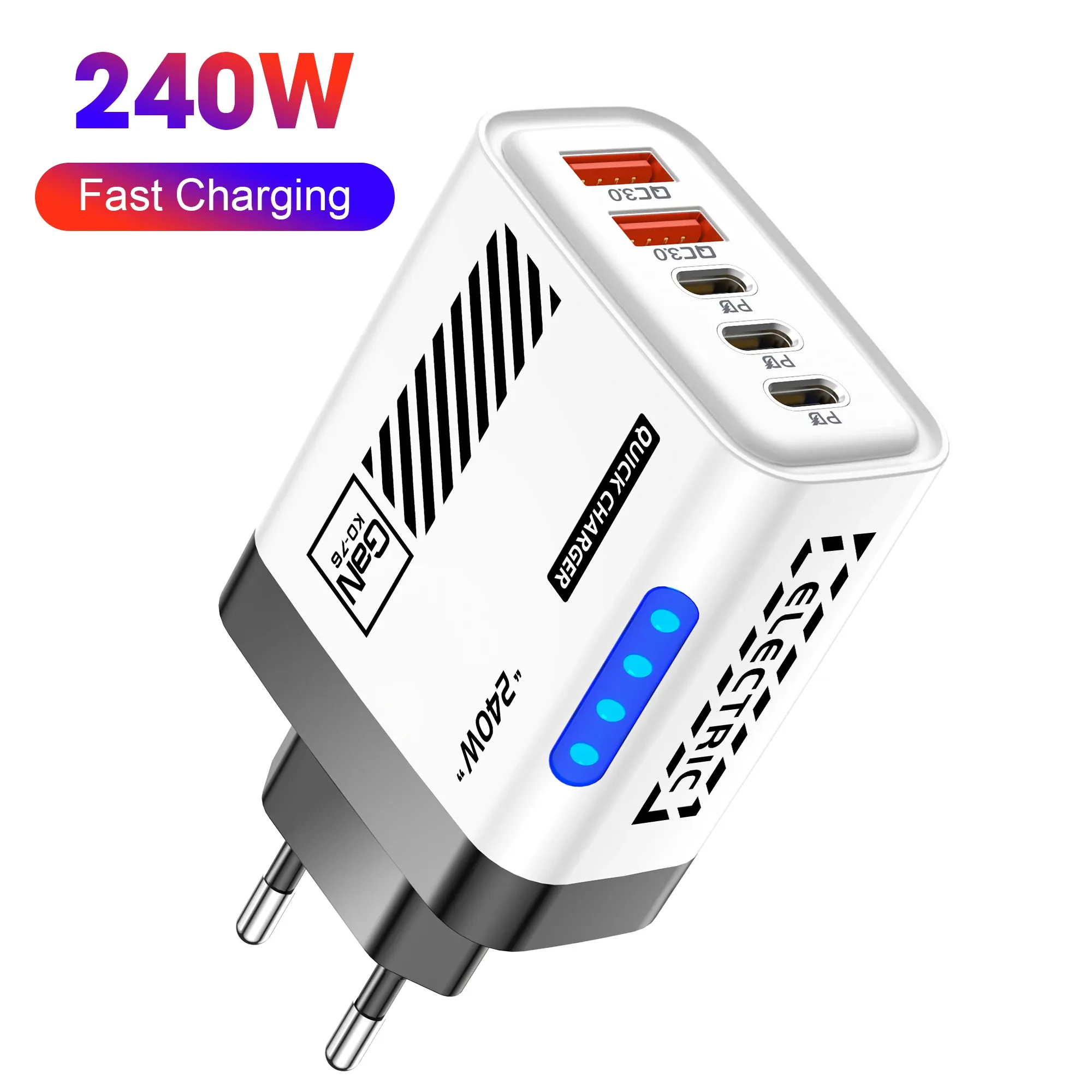 Chargeur mural GaN 240 W à 5 ports USB-C avec Power Delivery, charge rapide pour iPhone, Samsung, Xiaomi et Huawei - Image 1