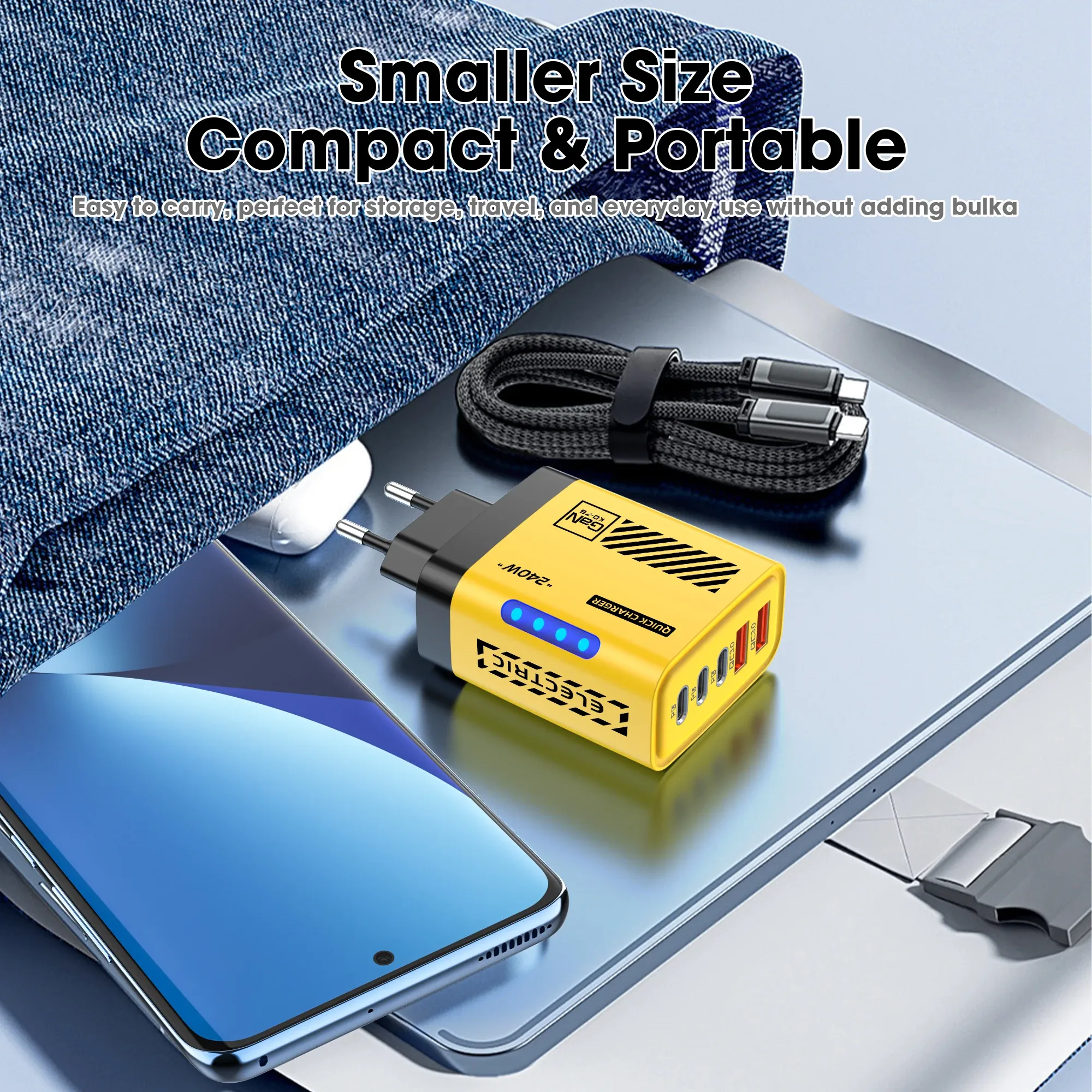 Chargeur mural GaN 240 W à 5 ports USB-C avec Power Delivery, charge rapide pour iPhone, Samsung, Xiaomi et Huawei 4