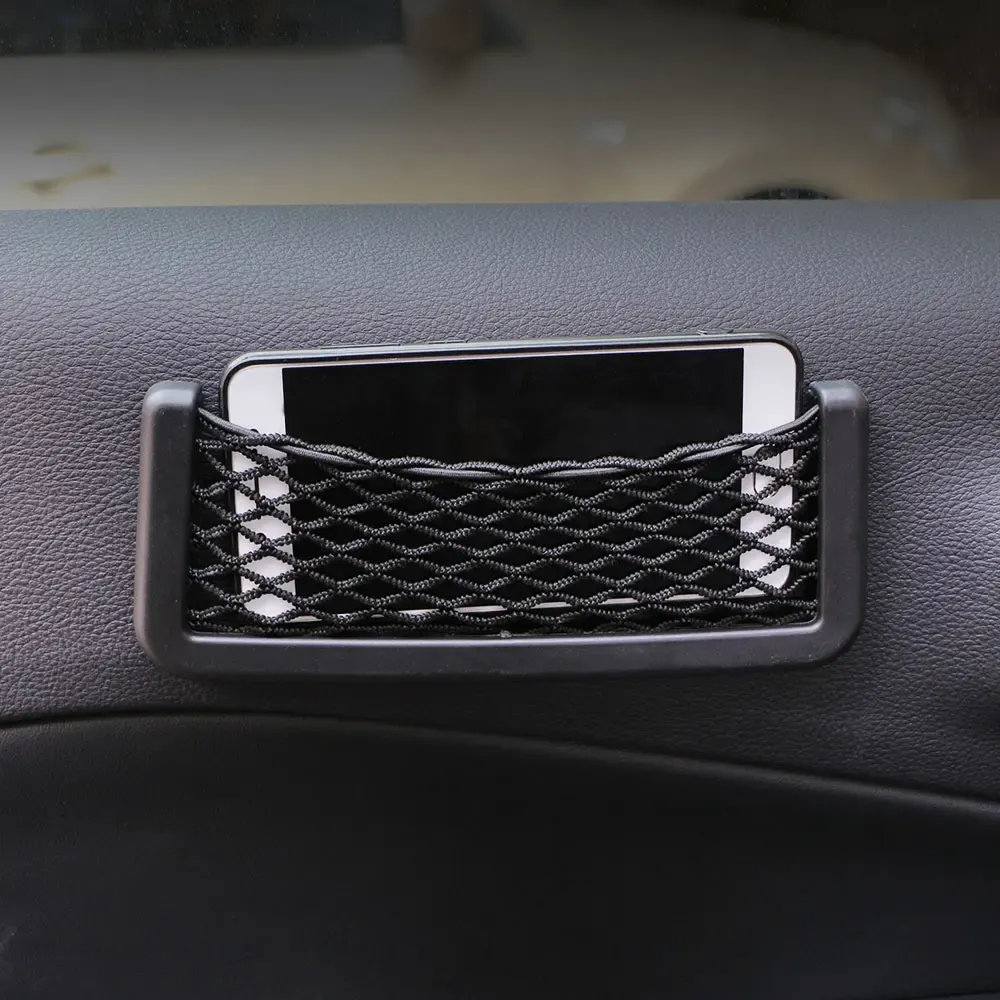 Sac de rangement pour organisateur de voiture avec filet et support de téléphone, dimensions 19,5 x 8 cm et 8 x 14,5 cm, modèle universel 2