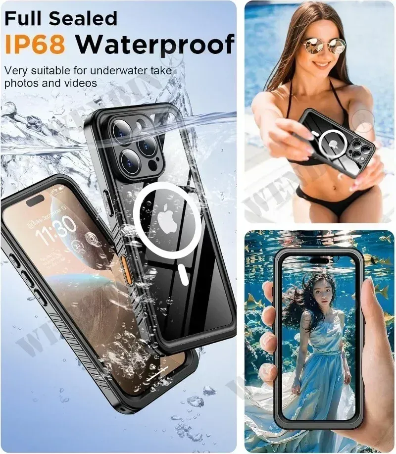 Étui étanche IP68 pour iPhone 18, 17, 16 Pro Max et Plus, coque de protection intégrale pour la natation et la plongée, compatible MagSafe 3