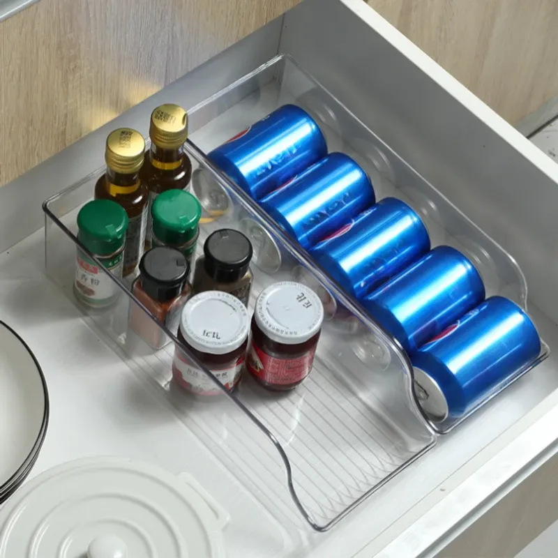 Boîtes de rangement pour cuisine avec distributeur de canettes et organisateurs de réfrigérateur et congélateur 2