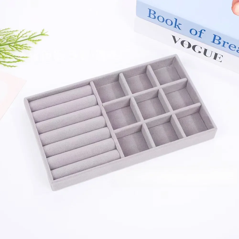 Écrin de rangement portable en velours pour bijoux, présentoir empilable pour bagues, boucles d'oreilles et colliers 11